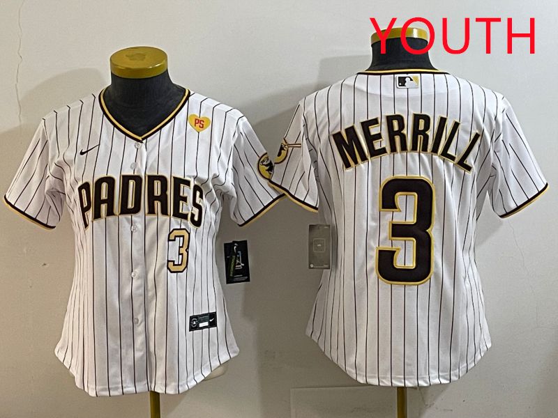 Youth San Diego Padres 3 Merrill White Stripe Game 2025 Nike MLB Jersey style 5